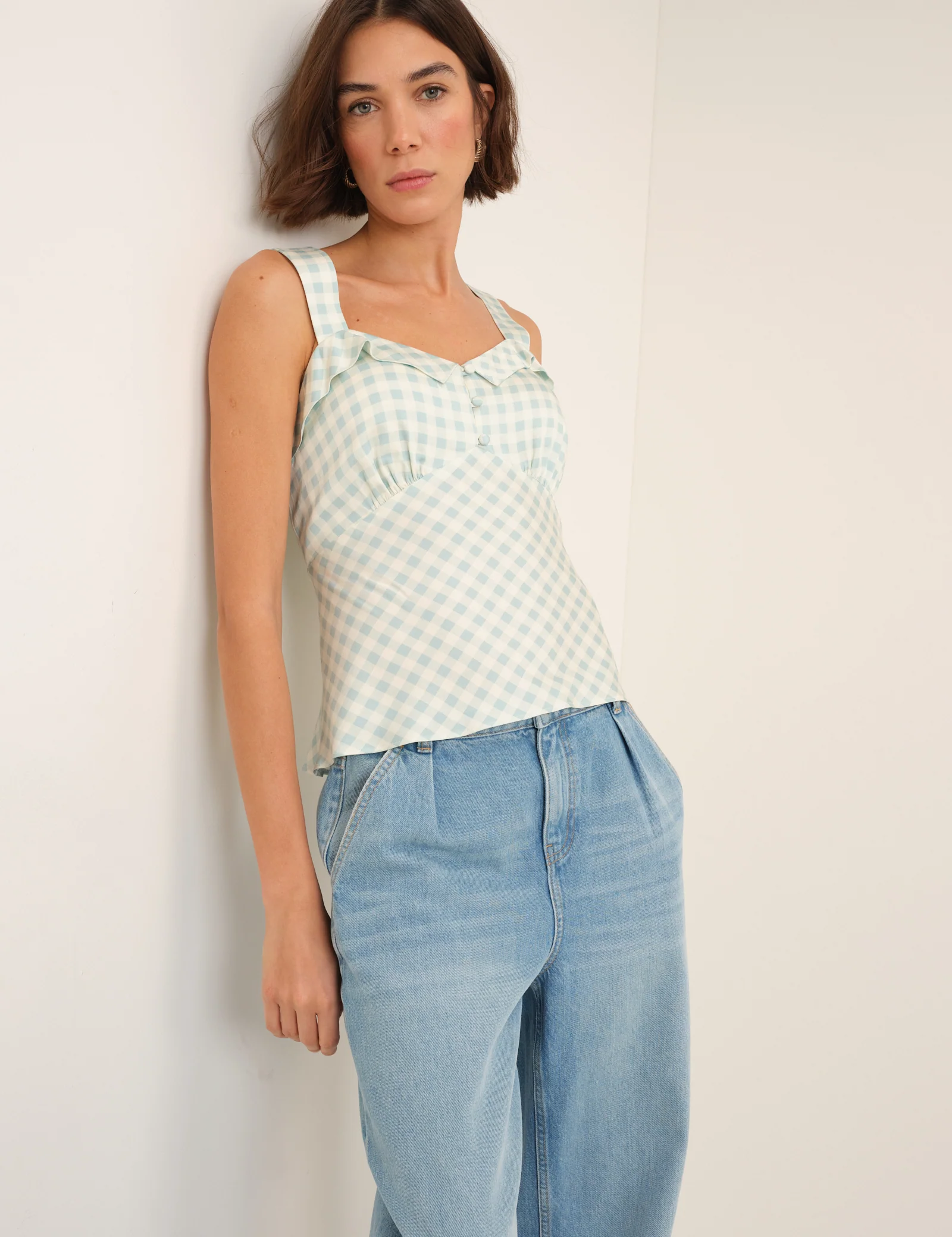 Blue Gingham Fitted Top - Image 4