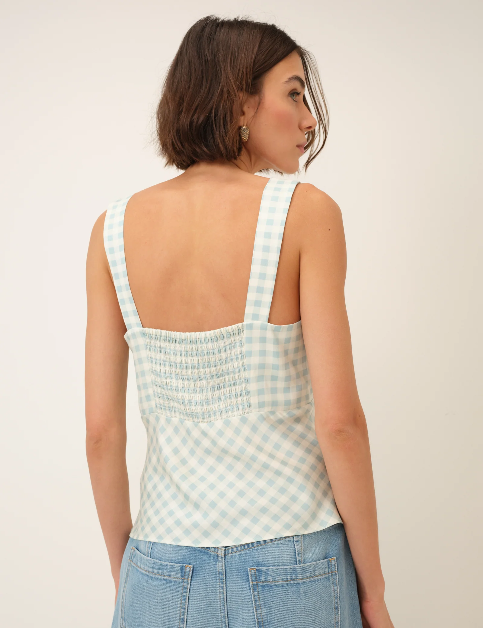 Blue Gingham Fitted Top - Image 5