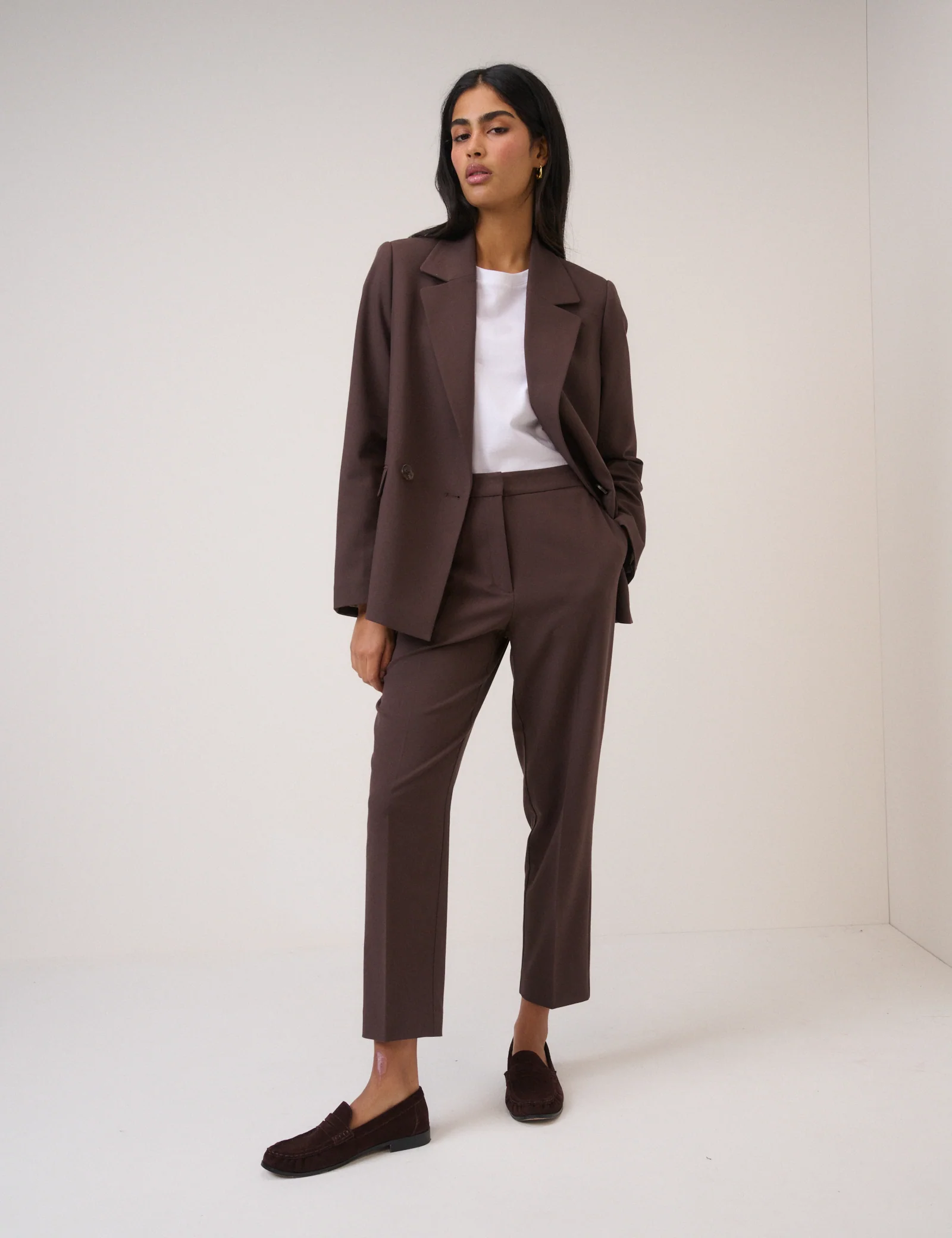 Chocolate Brown Twill Double Breasted Blazer - Image 4