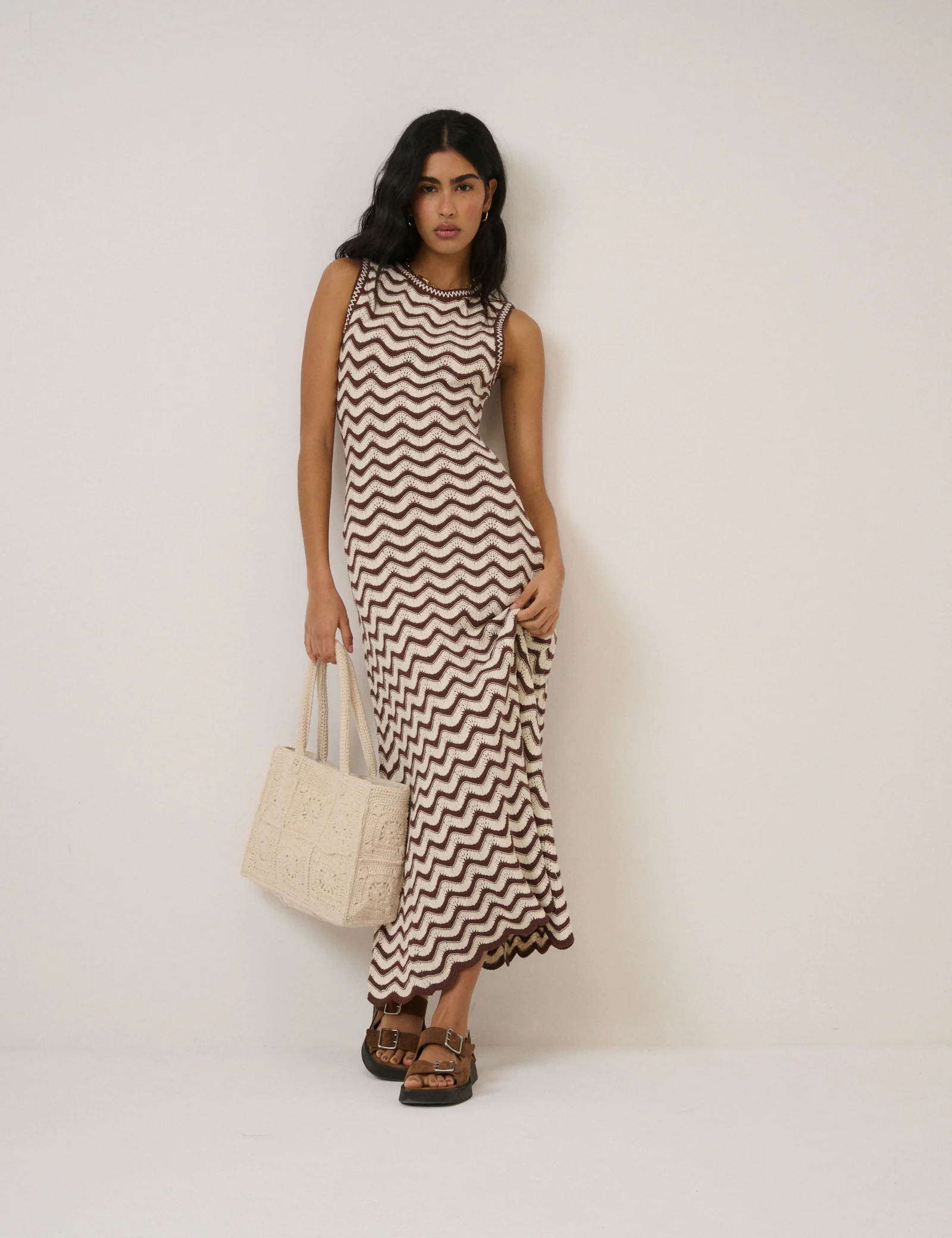 Brown Suede Double Strap Sandals - Image 3