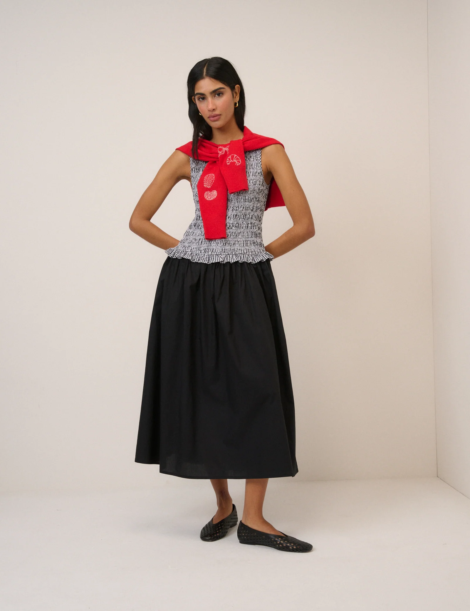 Gingham Shirred Bodice Drina Midi Dress - Image 4