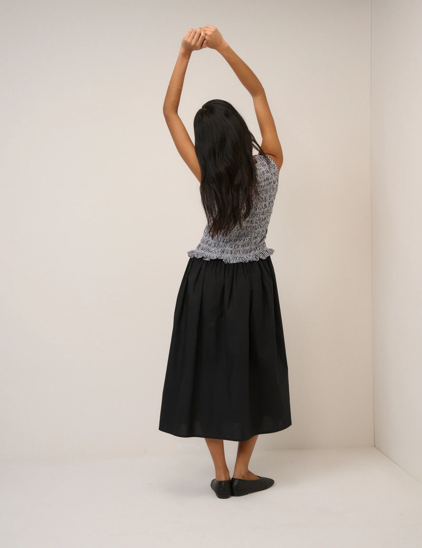Gingham Shirred Bodice Drina Midi Dress - Image 6