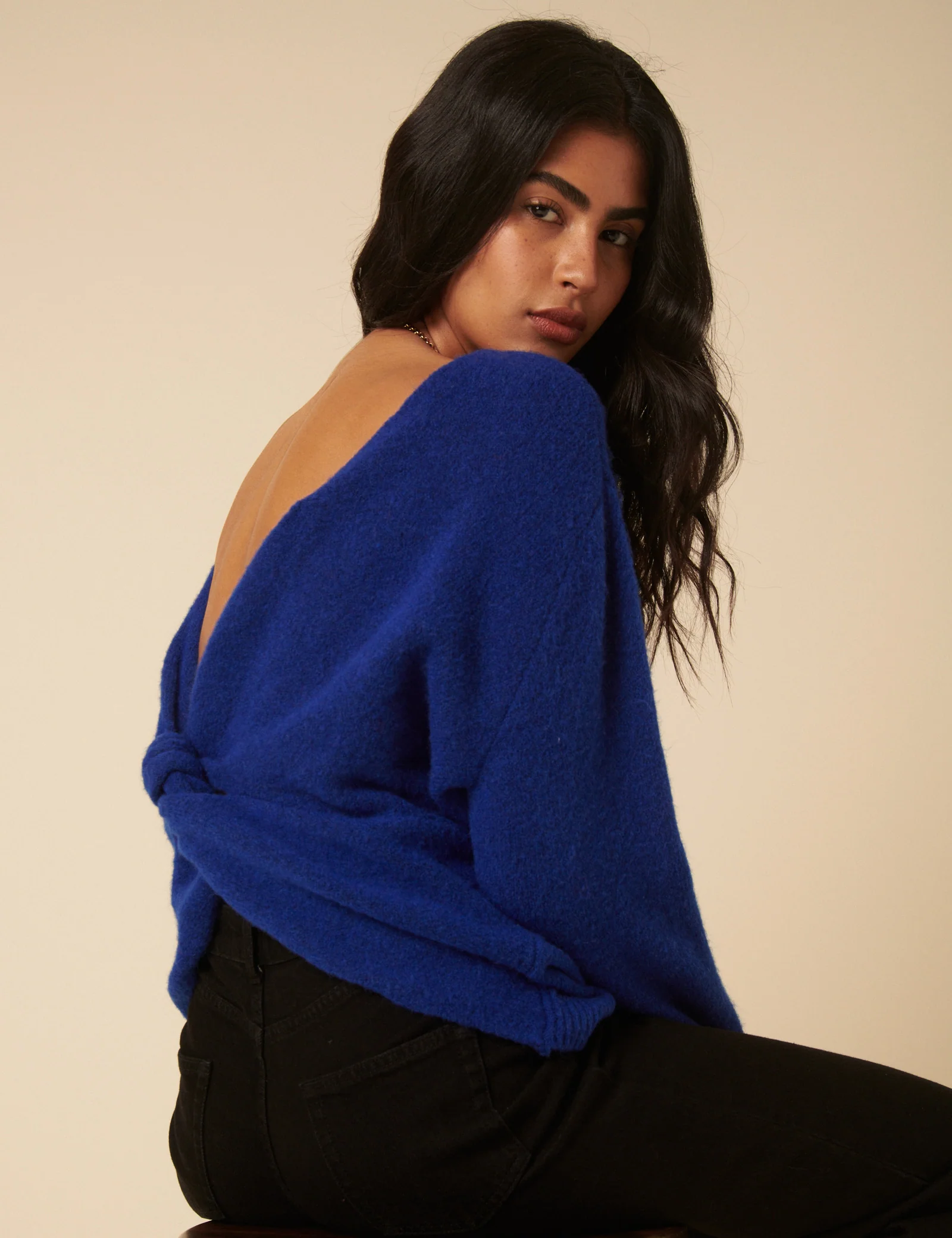 Blue Twist Back Knitted Jumper - Image 5