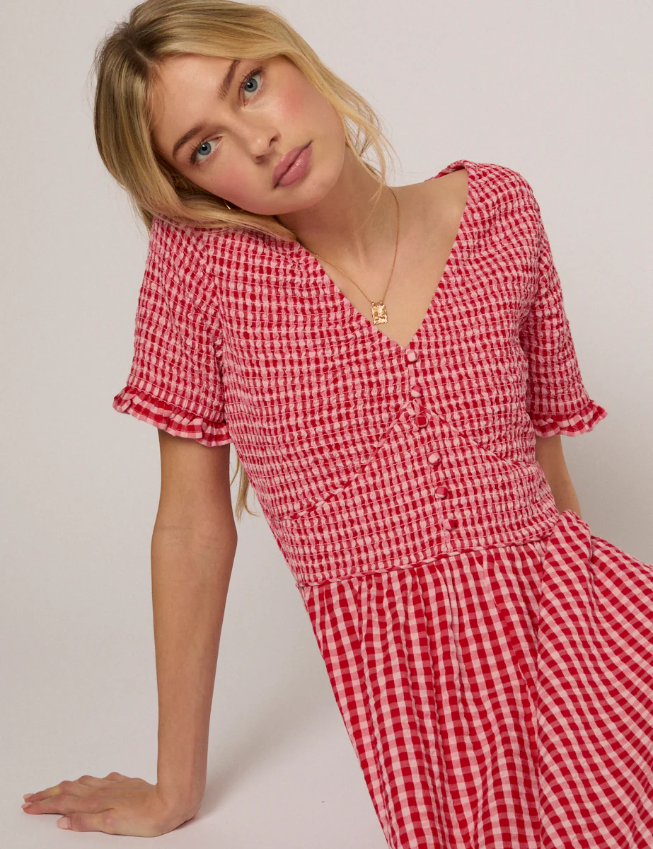 Red Gingham Eliza Midi Dress - Image 2