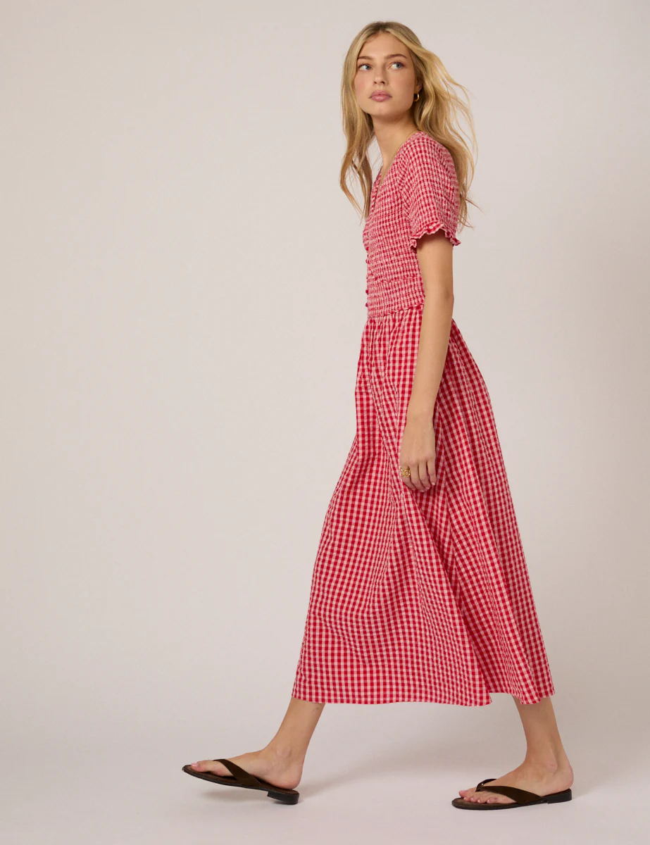 Red Gingham Eliza Midi Dress - Image 3