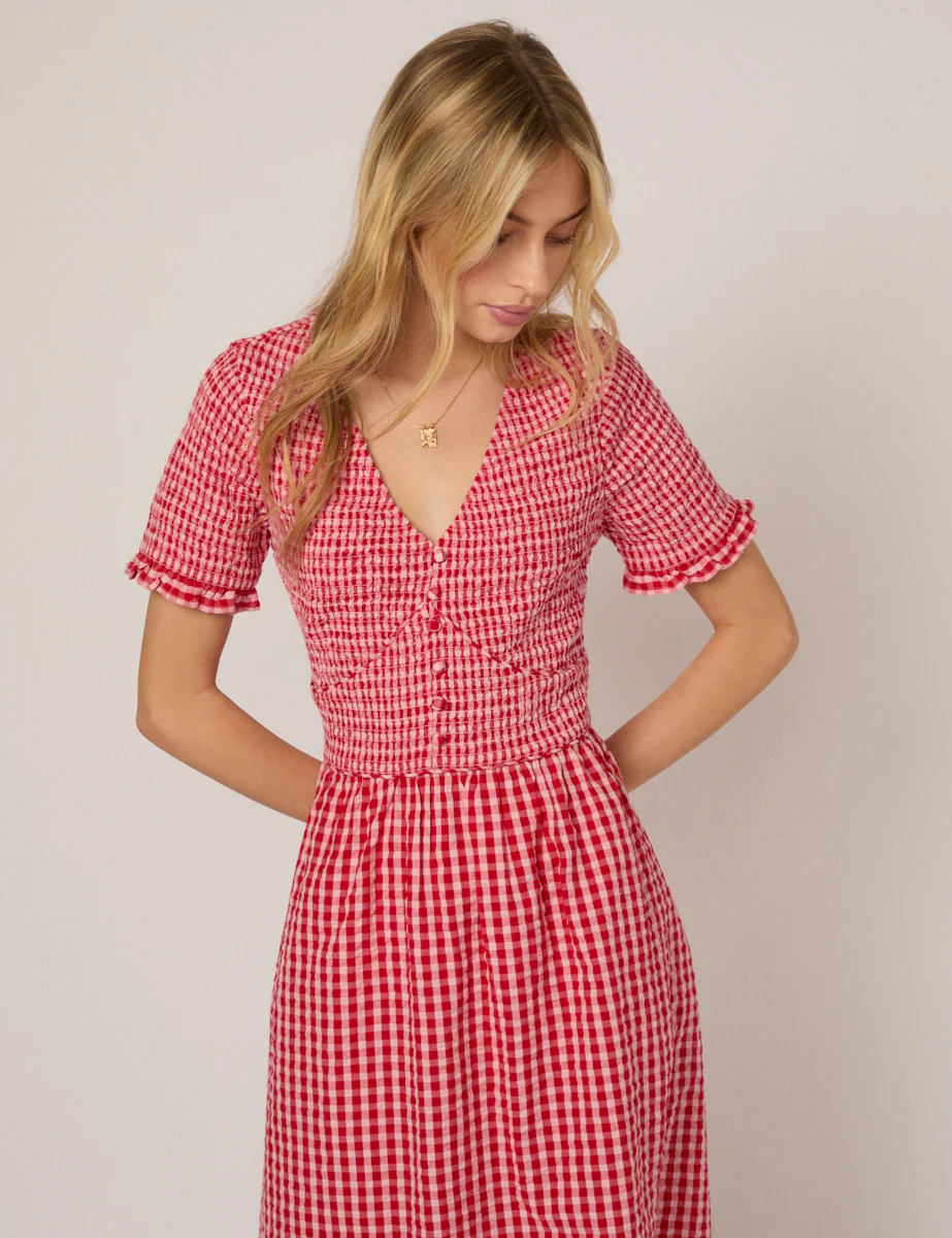 Red Gingham Eliza Midi Dress - Image 4