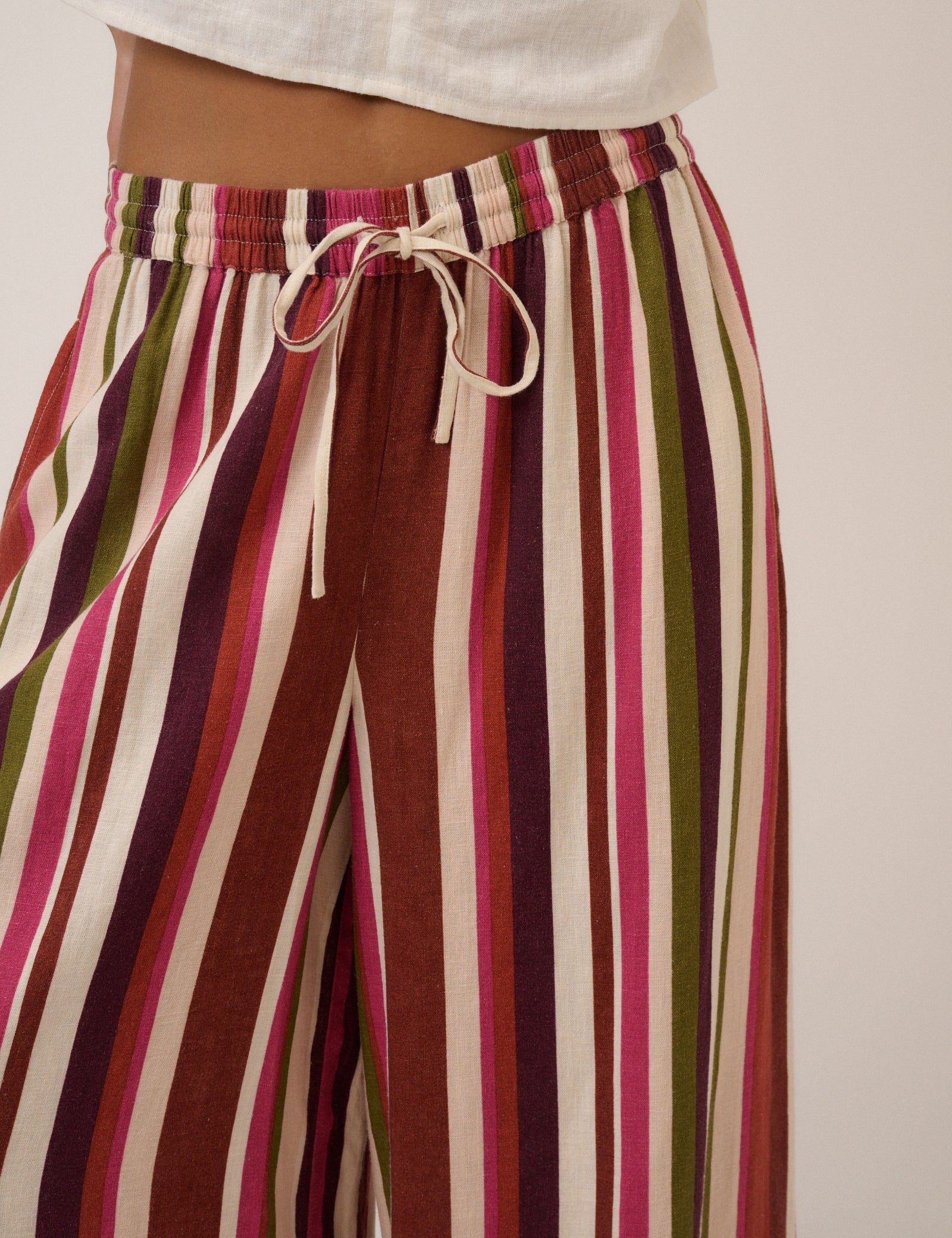 Multi-Coloured Striped Split Hem Wide Leg Trousers - Image 3