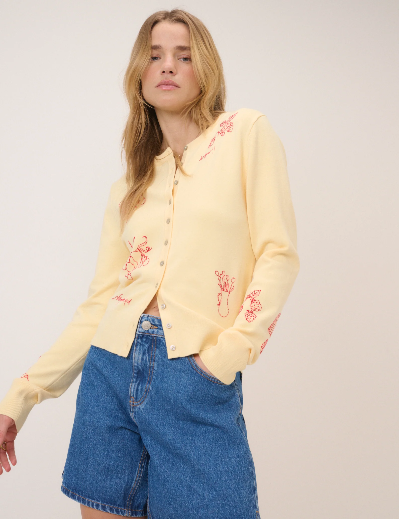 Butter Yellow Embroidered Placement Cardigan - Image 2