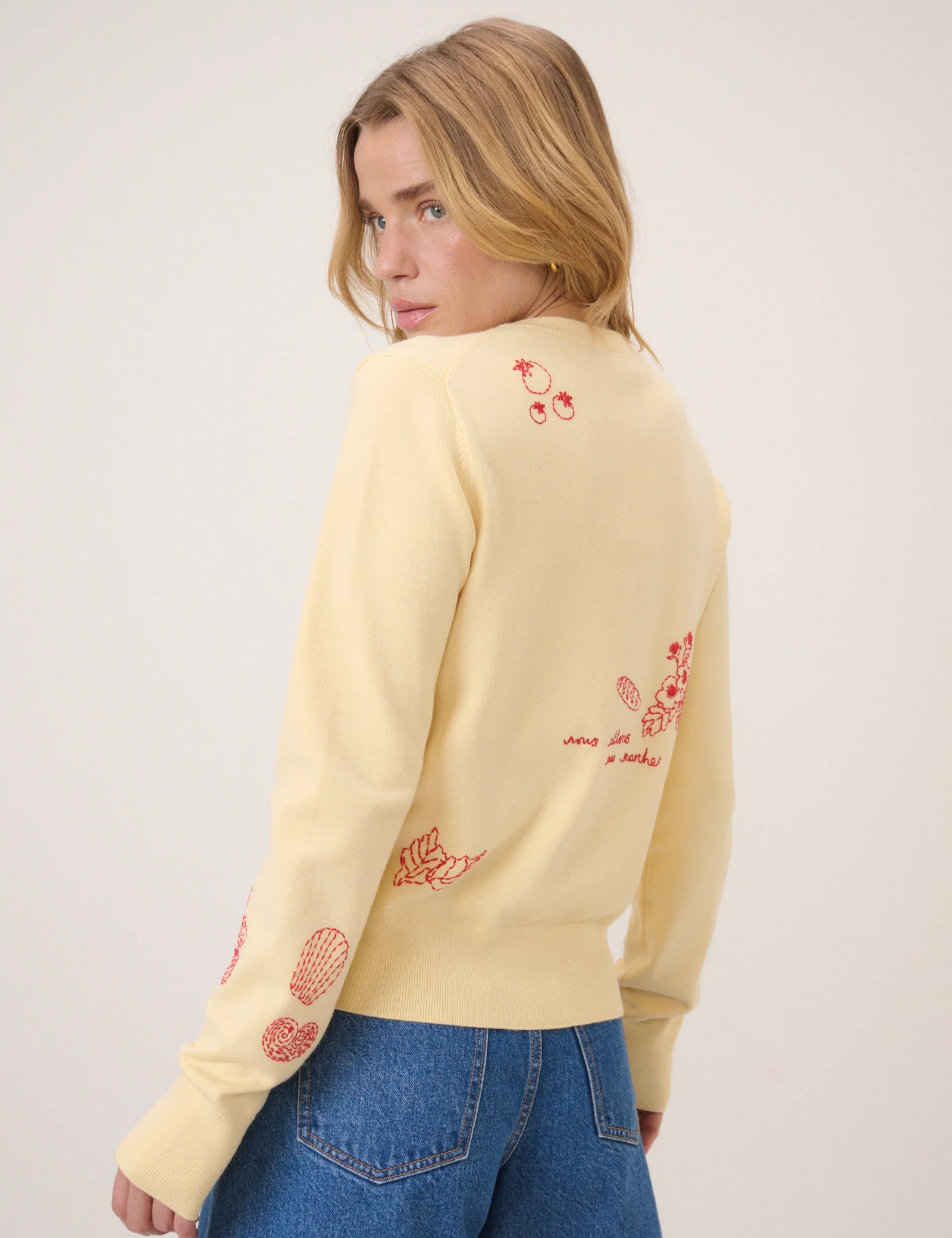 Butter Yellow Embroidered Placement Cardigan - Image 4