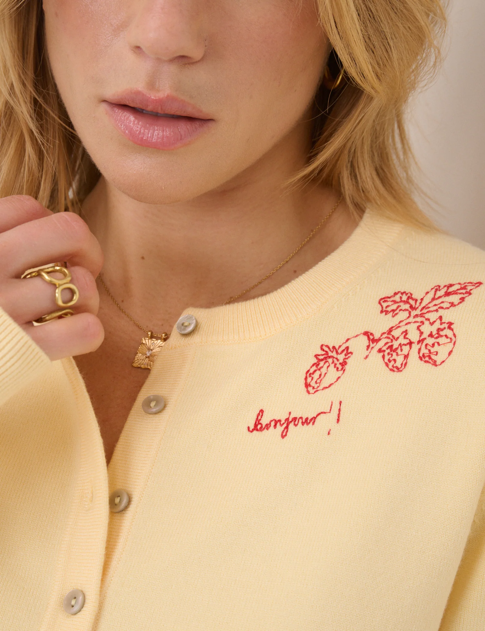 Butter Yellow Embroidered Placement Cardigan - Image 5