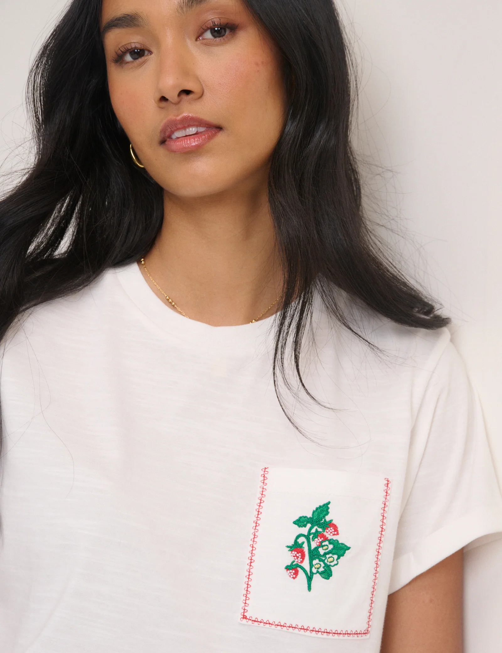 White Embroidered Pocket T-Shirt - Image 2