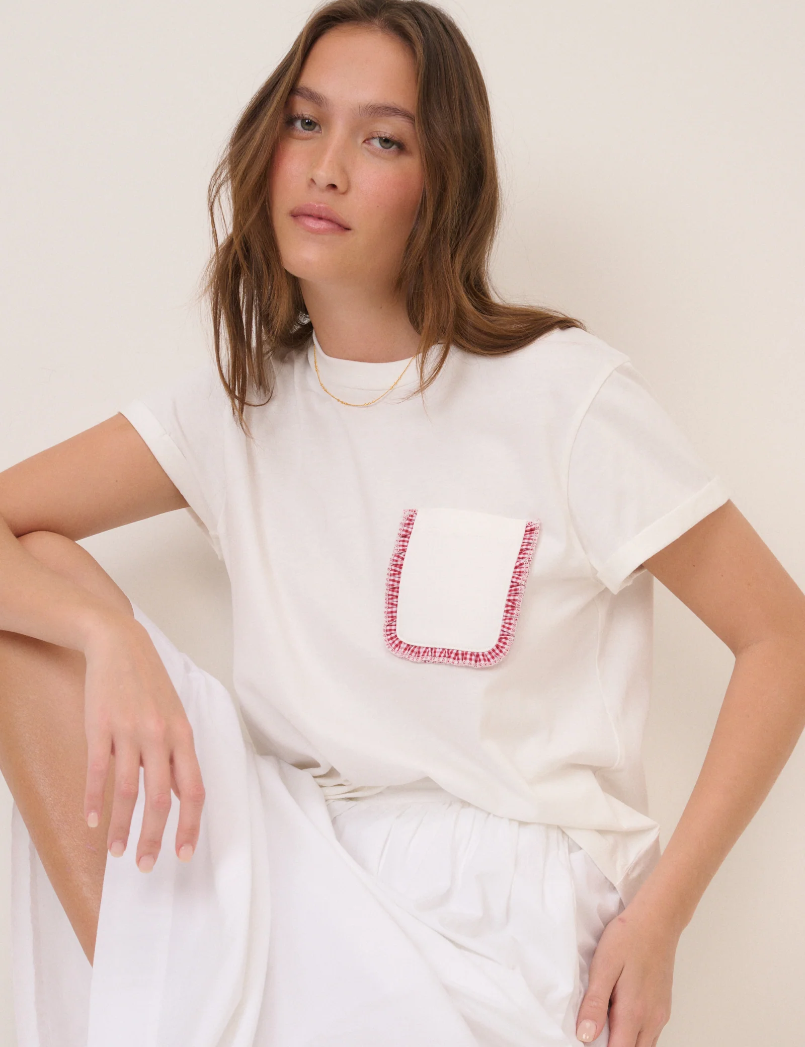 White Embroidered Pocket T-Shirt