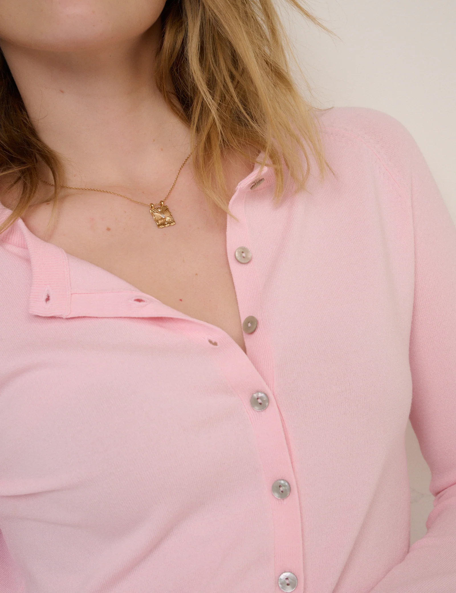Pink Crew Neck Cardigan