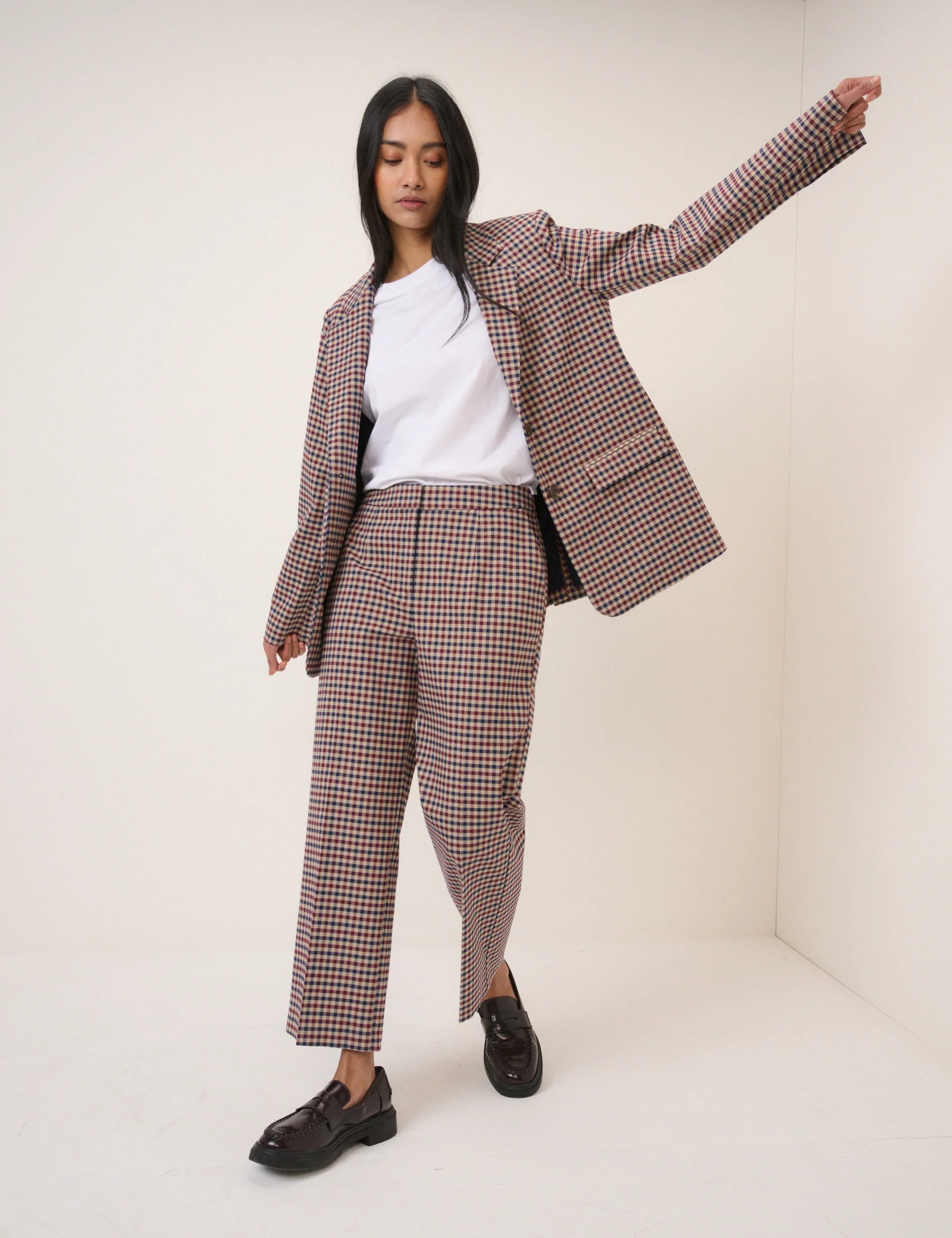 Red and Navy Gingham Tailored Trousers - Image 3