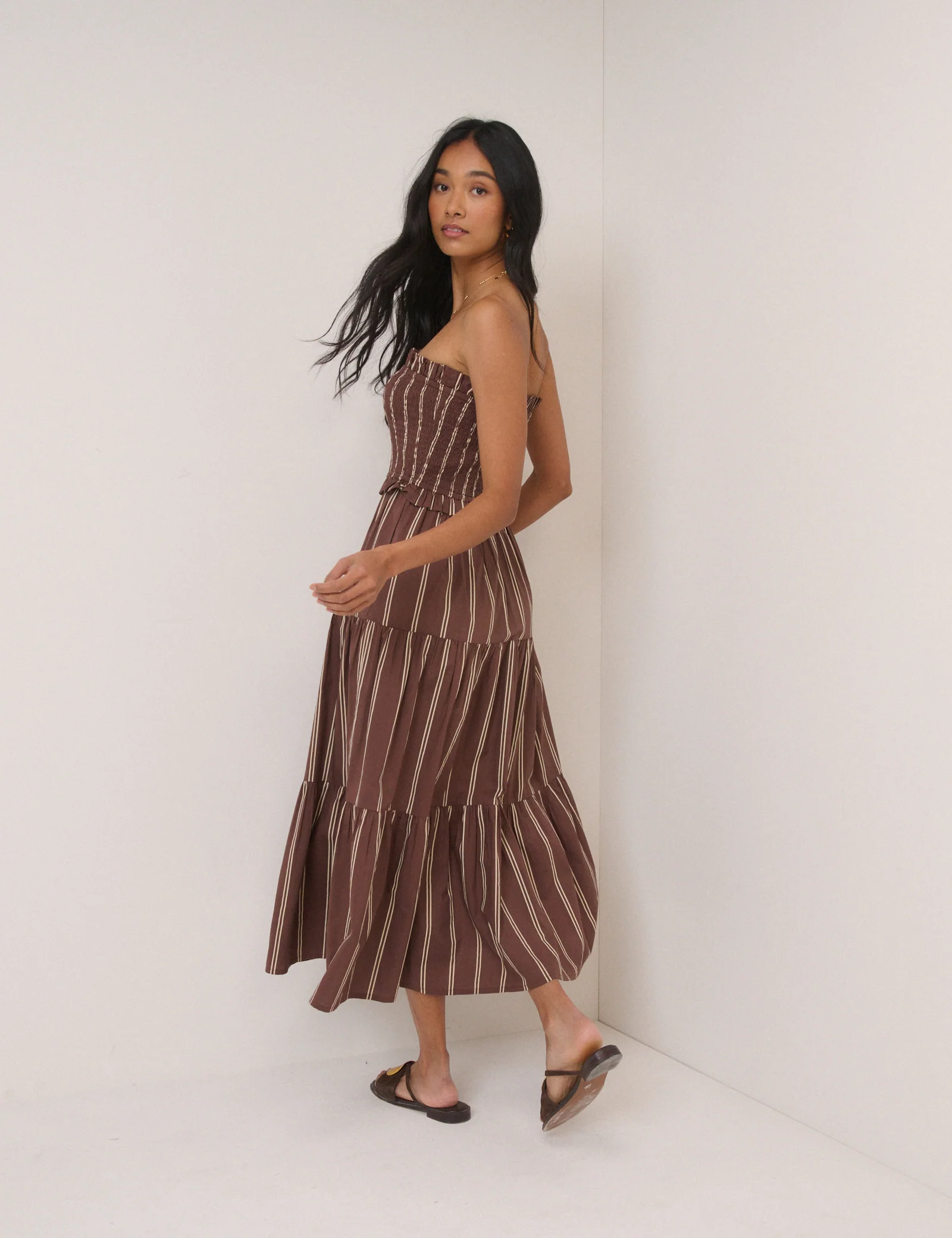 Brown Striped Eva Midi Bandeau Dress - Image 4