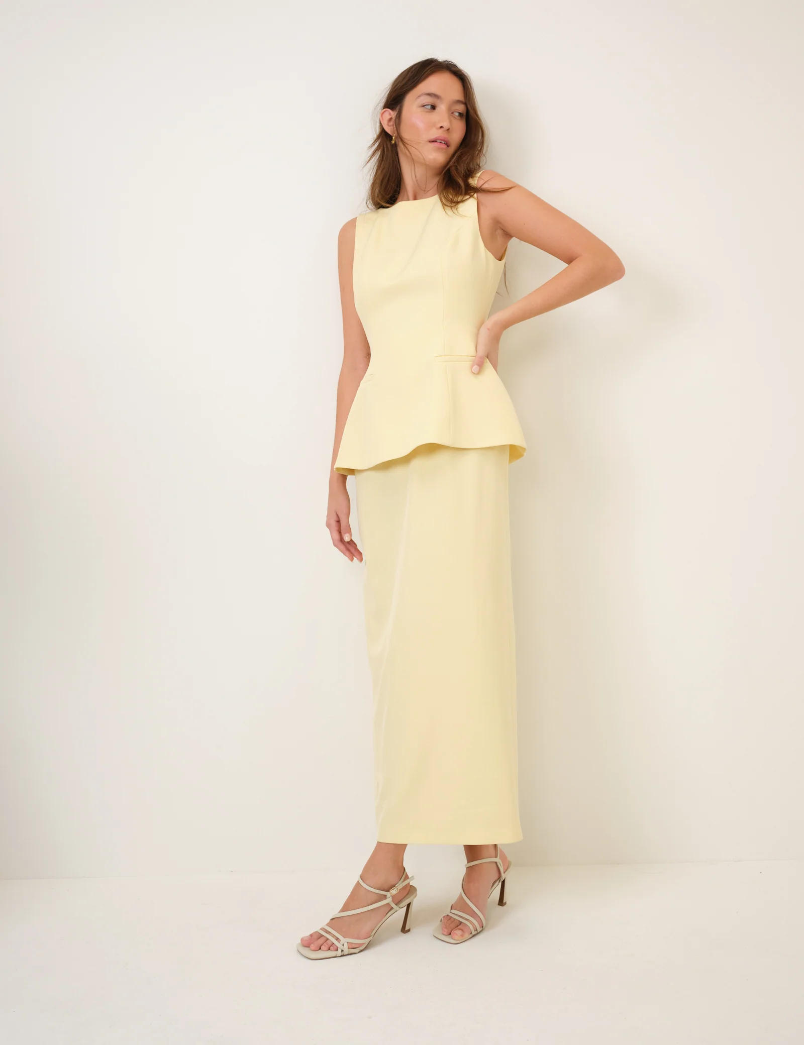 Butter Yellow Peplum Evah Maxi Dress