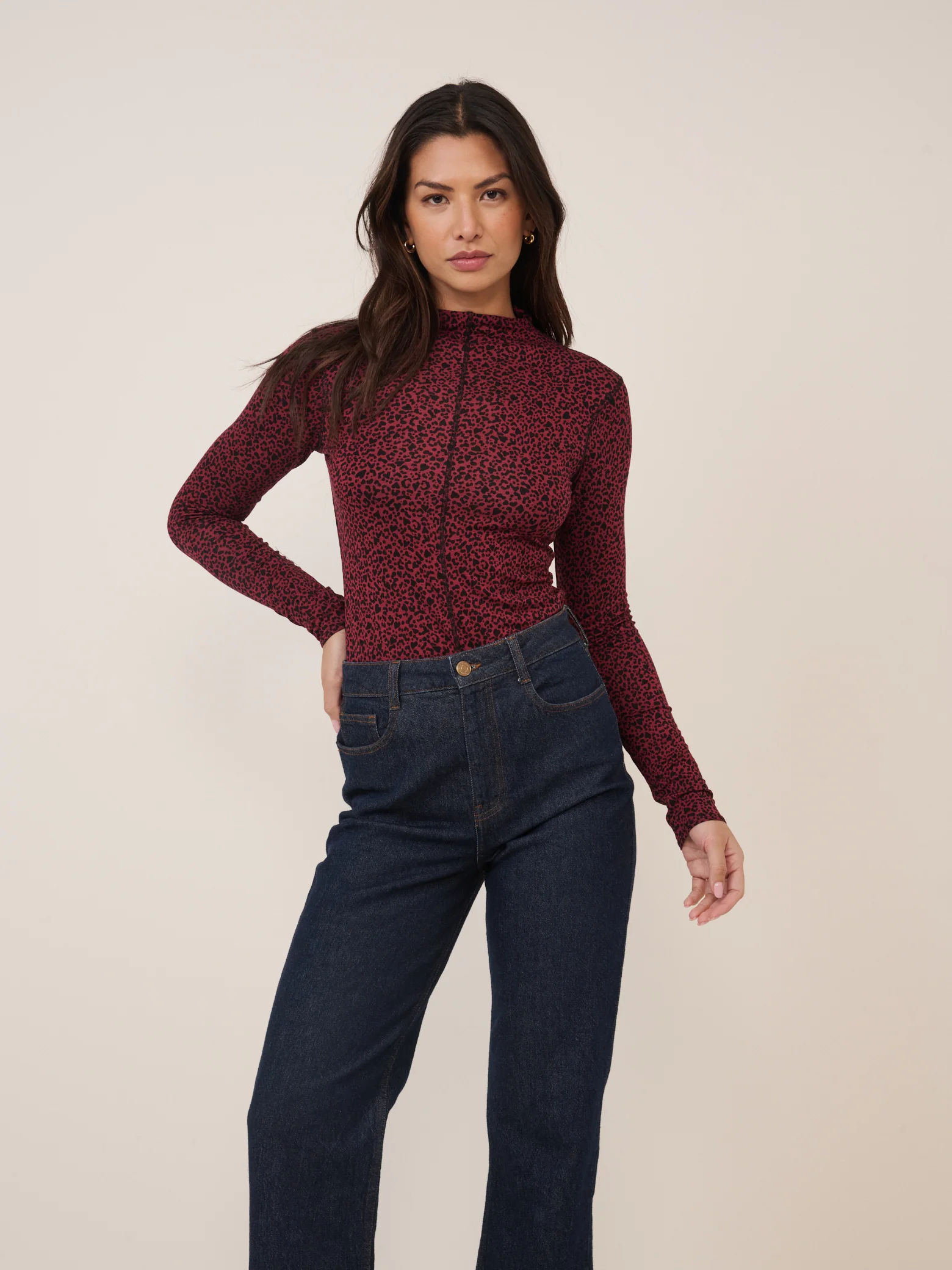 Red Leopard Print Long Sleeve Top - Image 3