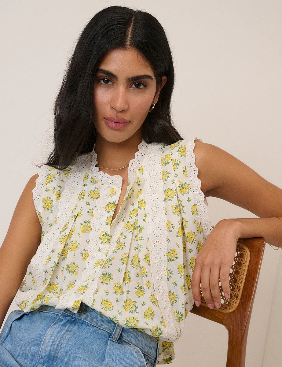 White Floral Broderie Anglaise Trim Blouse - Image 2