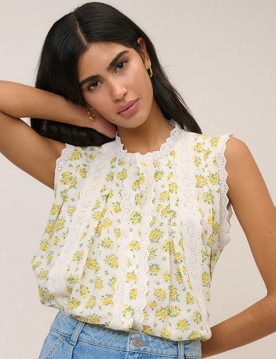 White Floral Broderie Anglaise Trim Blouse - Image 4