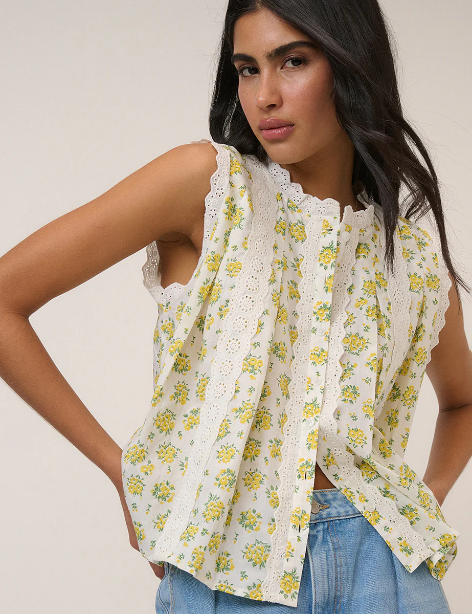 White Floral Broderie Anglaise Trim Blouse - Image 6