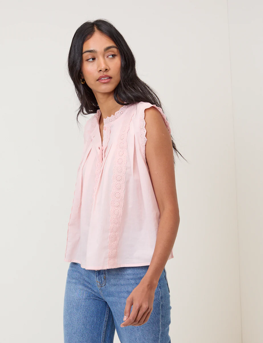 Light Pink Broderie Anglaise Trim Blouse - Image 2