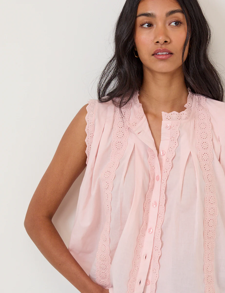 Light Pink Broderie Anglaise Trim Blouse - Image 3