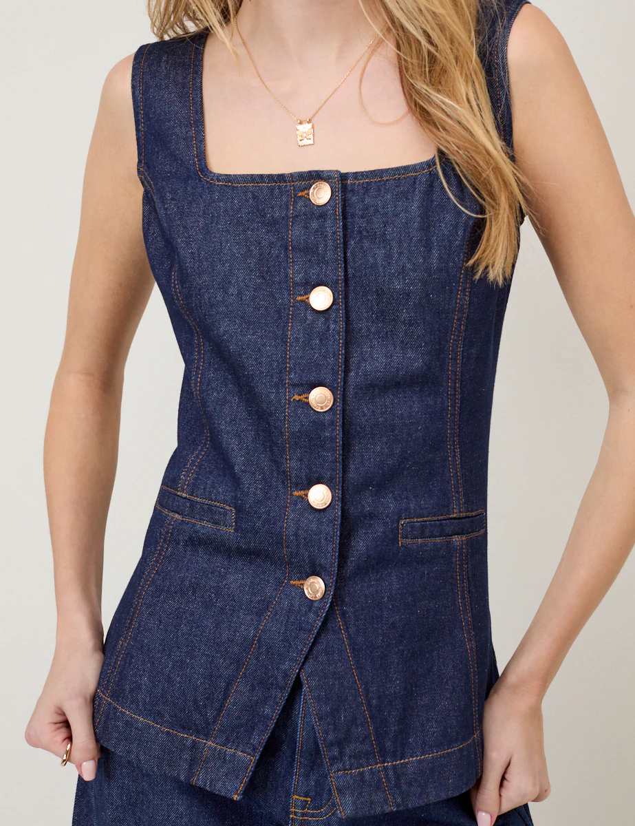 Dark Blue Denim Waistcoat - Image 3