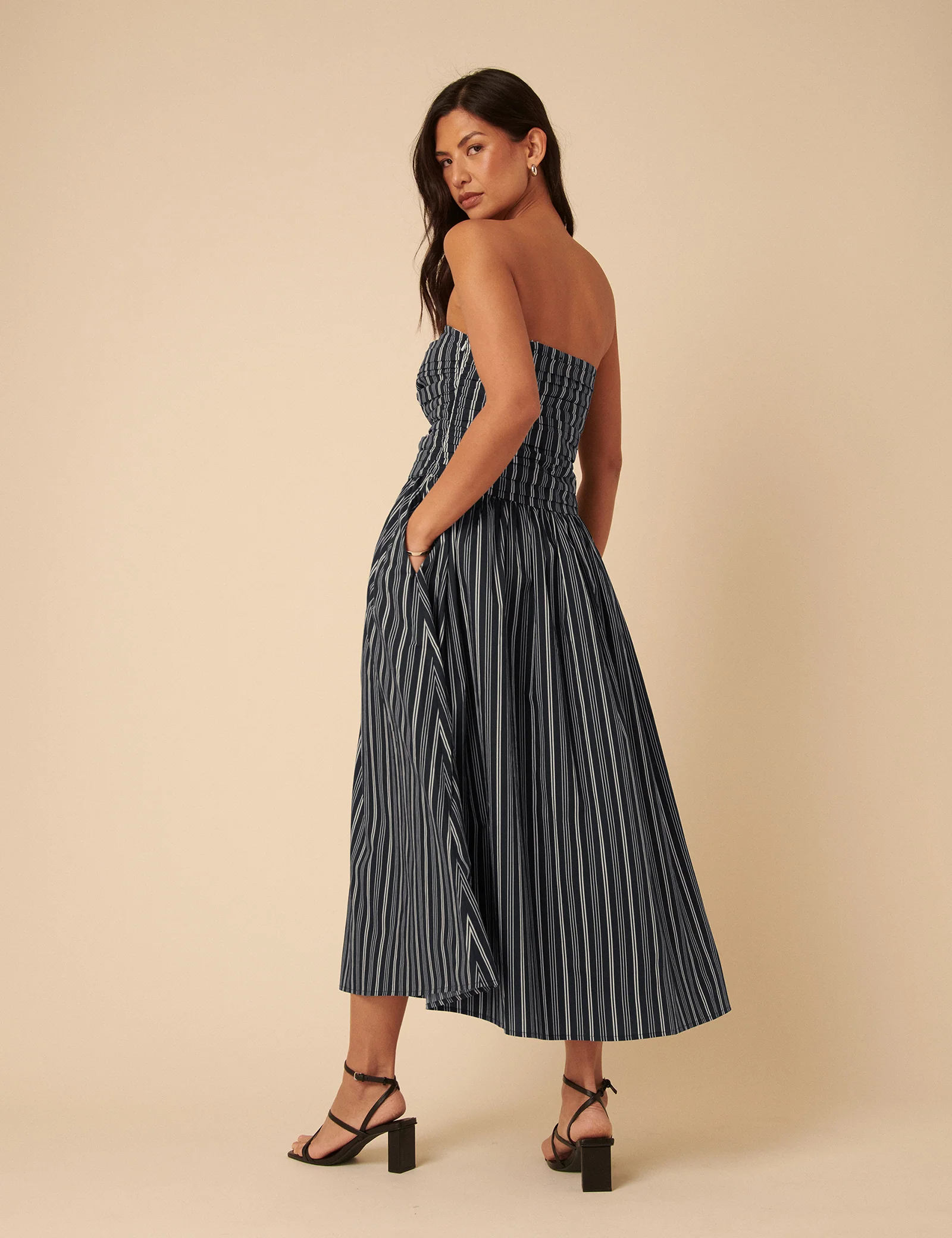 Navy Pinstripe Felicity Midi Dress - Image 4
