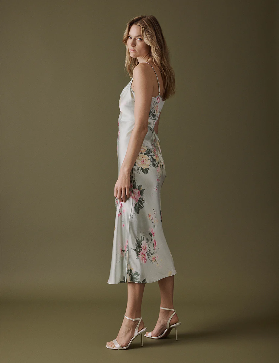 Floral Green Cowl Neck Midi Trixie Dress - Image 3
