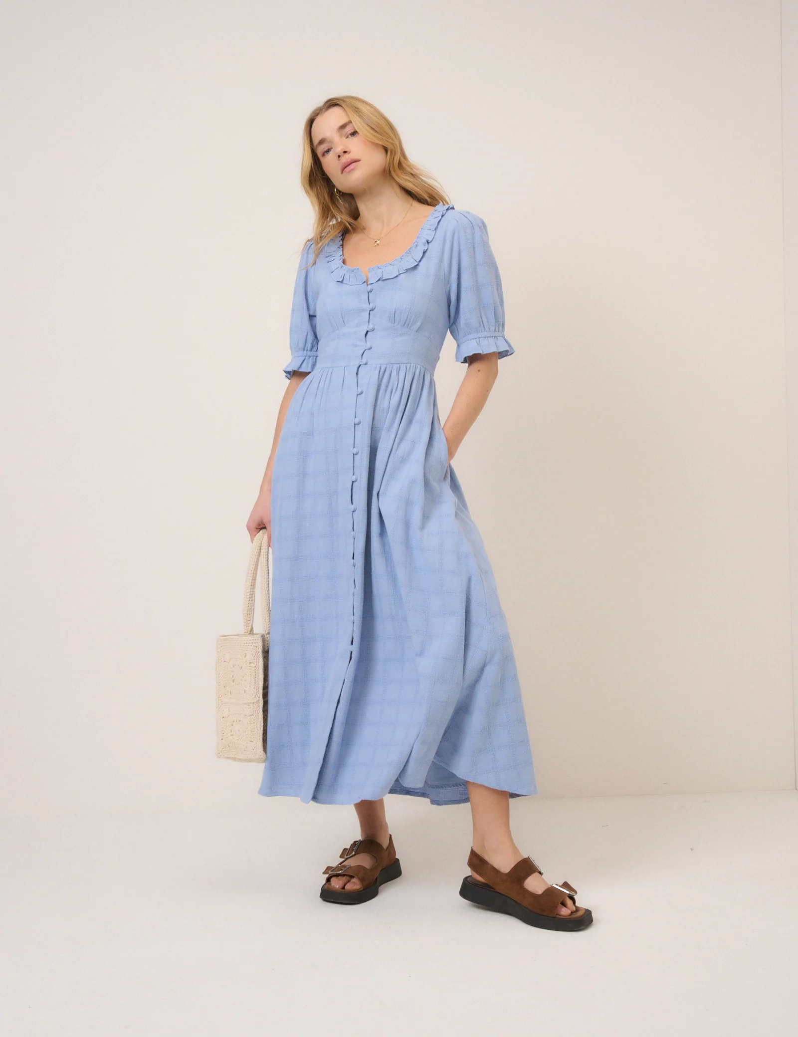 Light Blue Check Flossie Midi Dress - Image 3