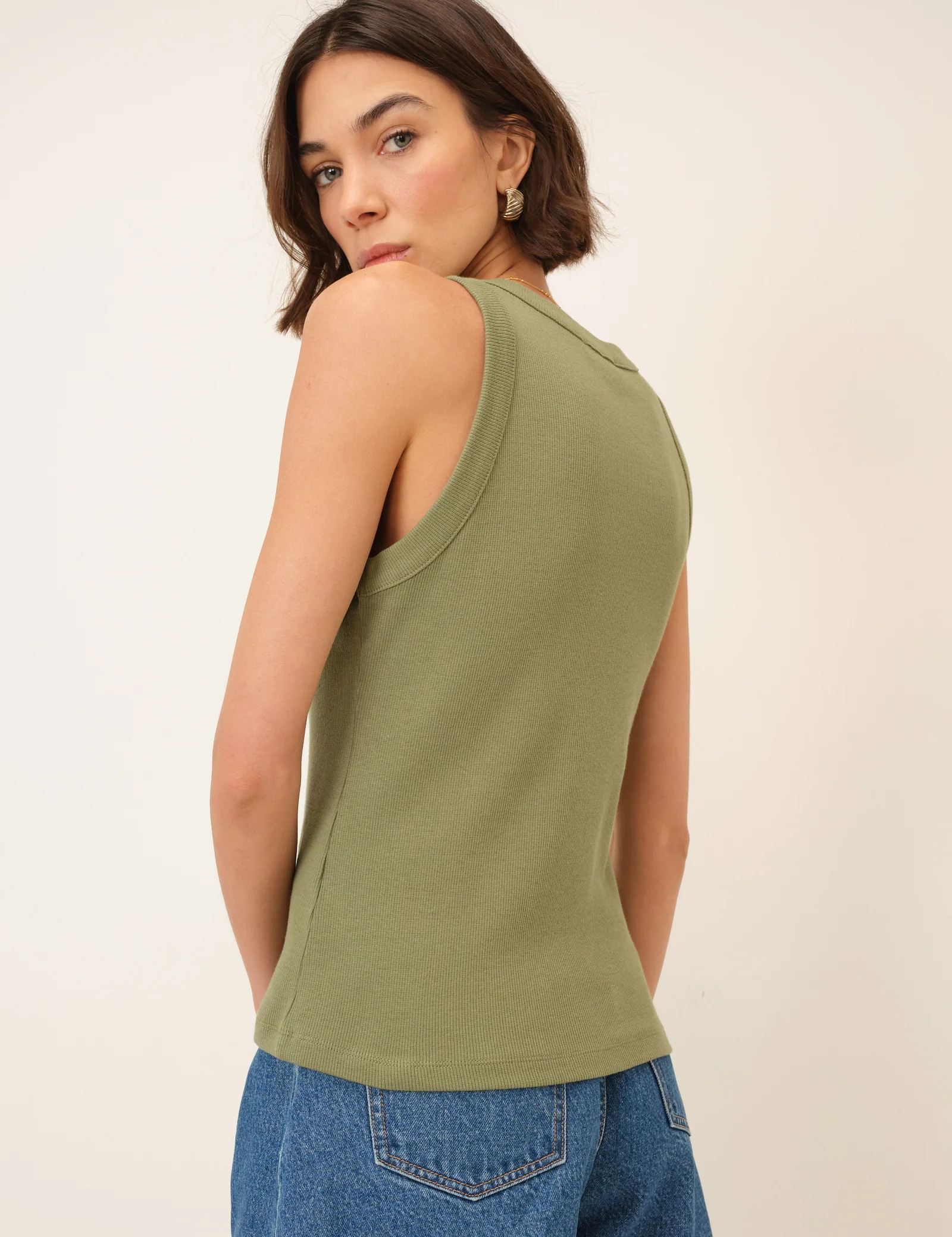 Khaki Embroidered Whipstitch Vest - Image 5