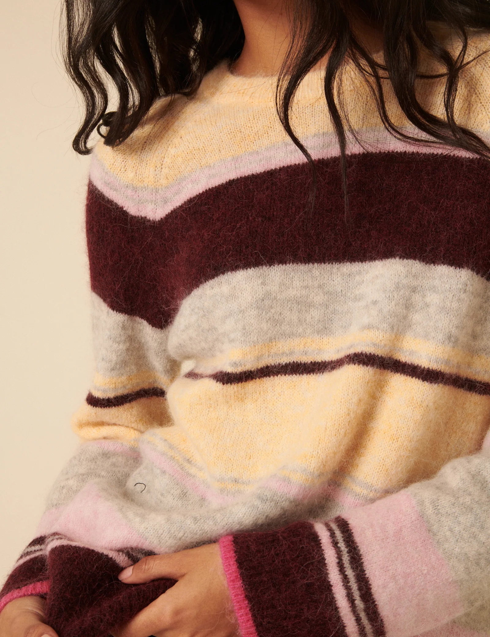 Fluffy Striped Alpaca and Wool Blend Oversized Jumper - Image 3
