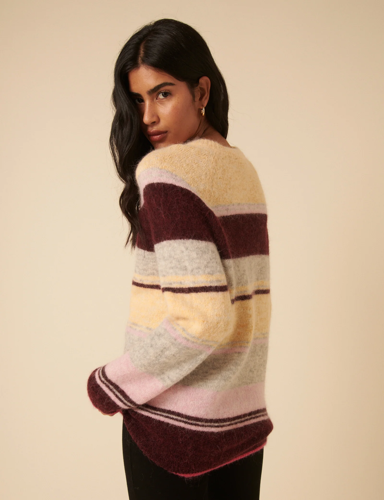 Fluffy Striped Alpaca and Wool Blend Oversized Jumper - Image 5
