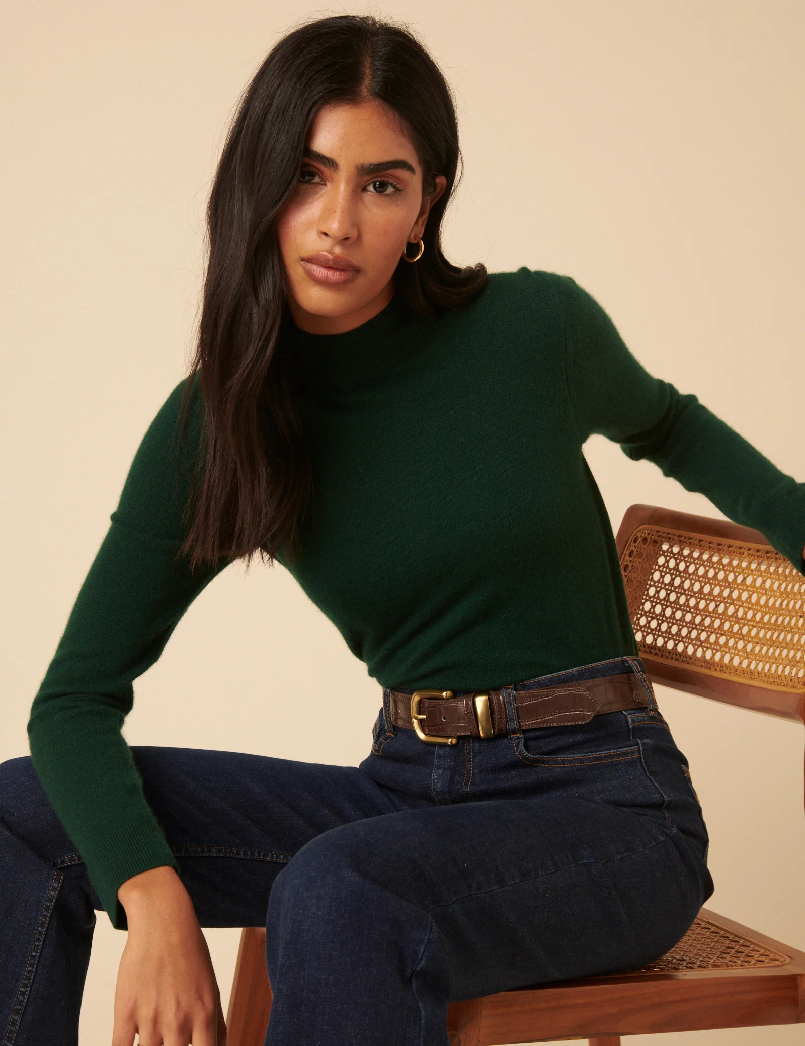 Forest Green Cashmere Funnel Neck Jumper - Image 3