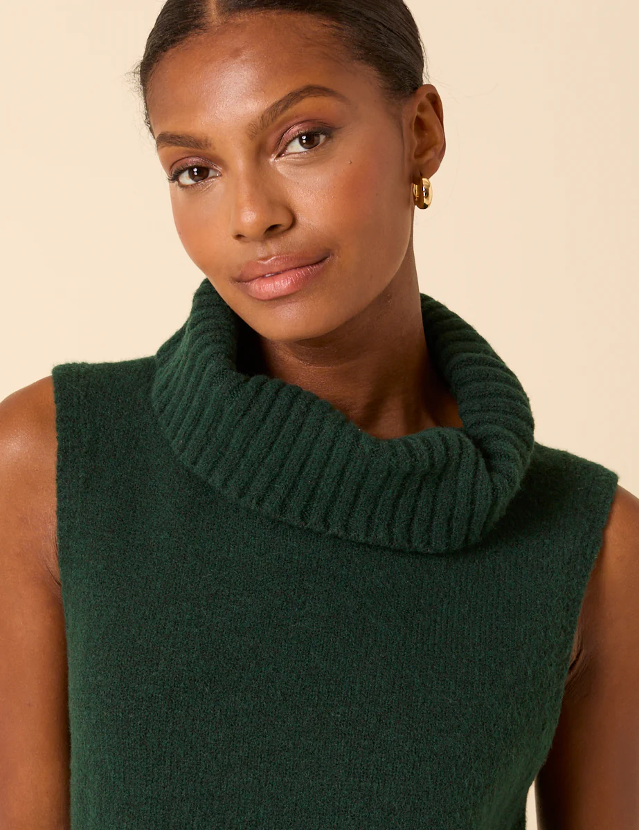 Forest Green Longline Roll Neck Vest - Image 2