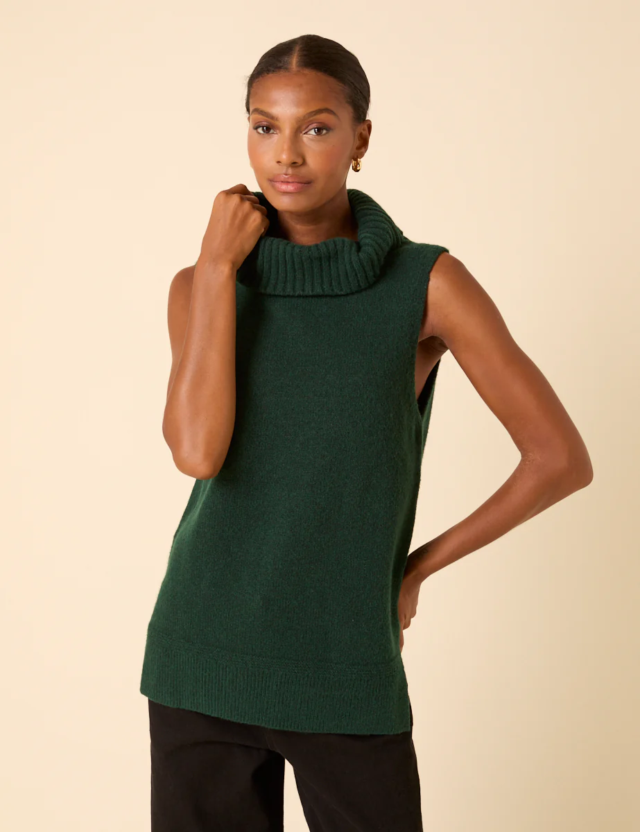 Forest Green Longline Roll Neck Vest - Image 3