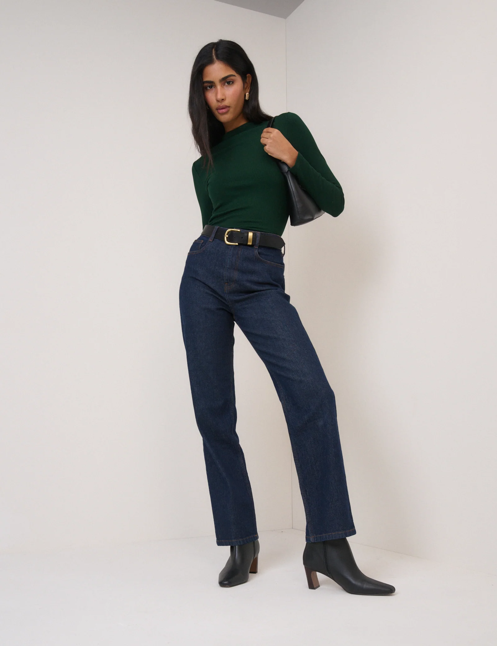 Forest Green Ribbed High Neck Long Sleeve Top - Image 3