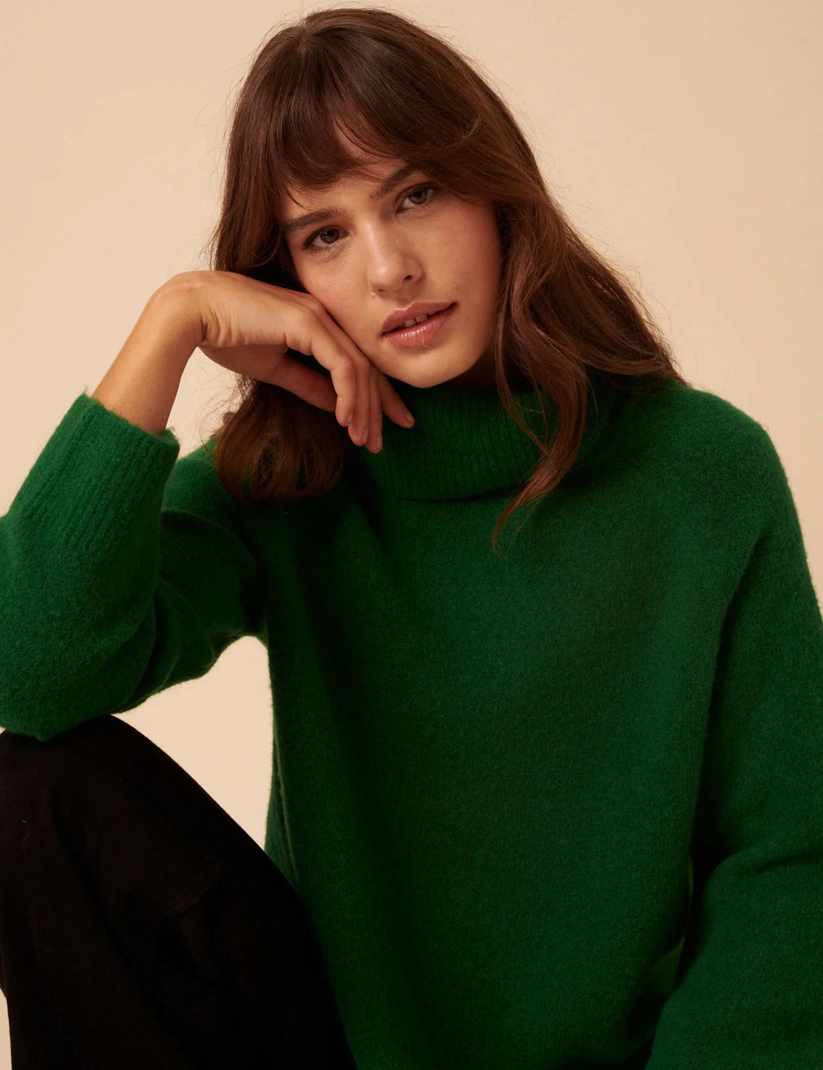 Forest Green Roll Neck Relaxed Knitted Jumper - Image 2
