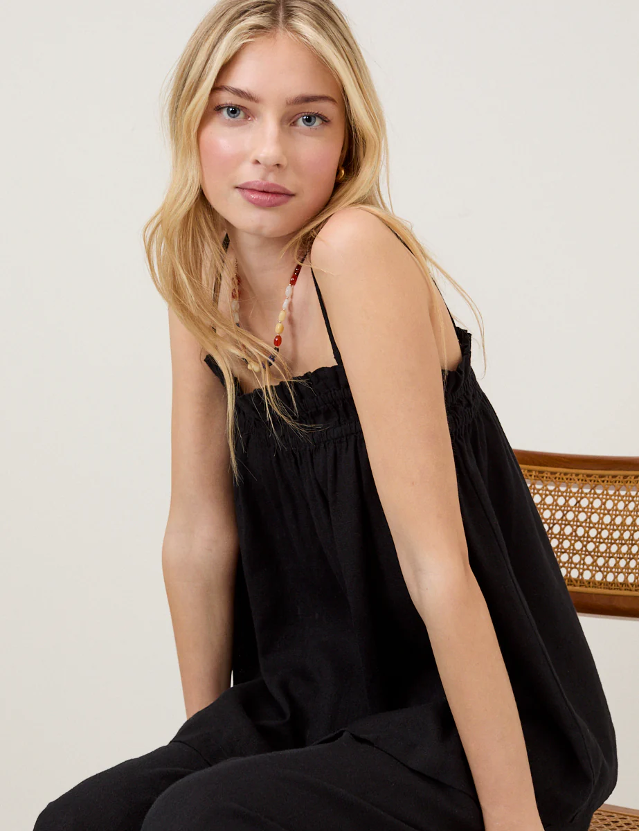 Black Linen-Blend Straight Leg Trousers - Image 3