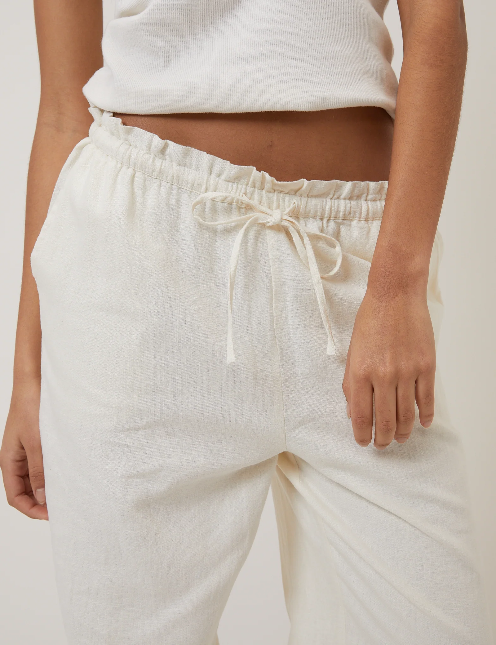 Cream Linen-Blend Straight Leg Trousers - Image 3