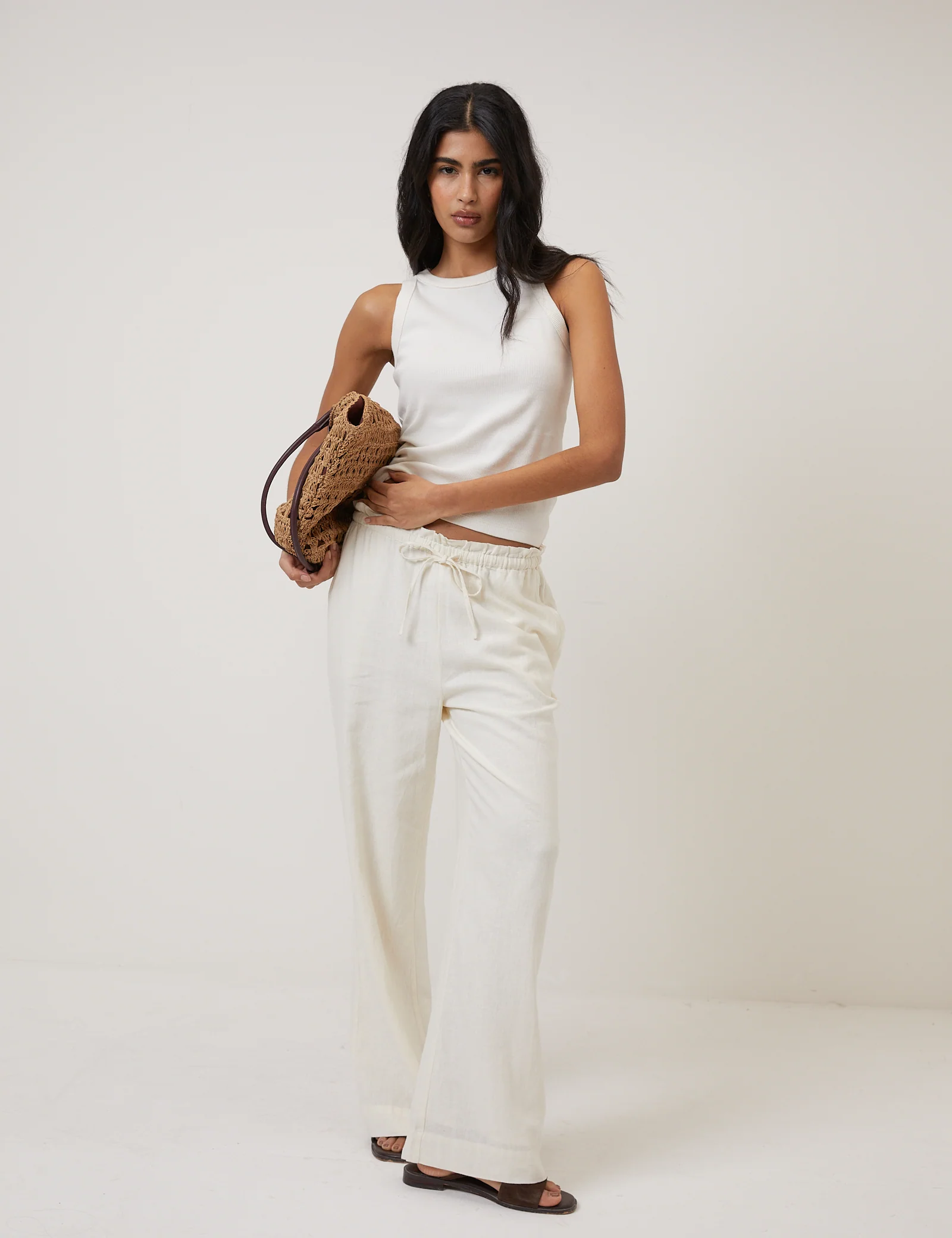 Cream Linen-Blend Straight Leg Trousers - Image 4