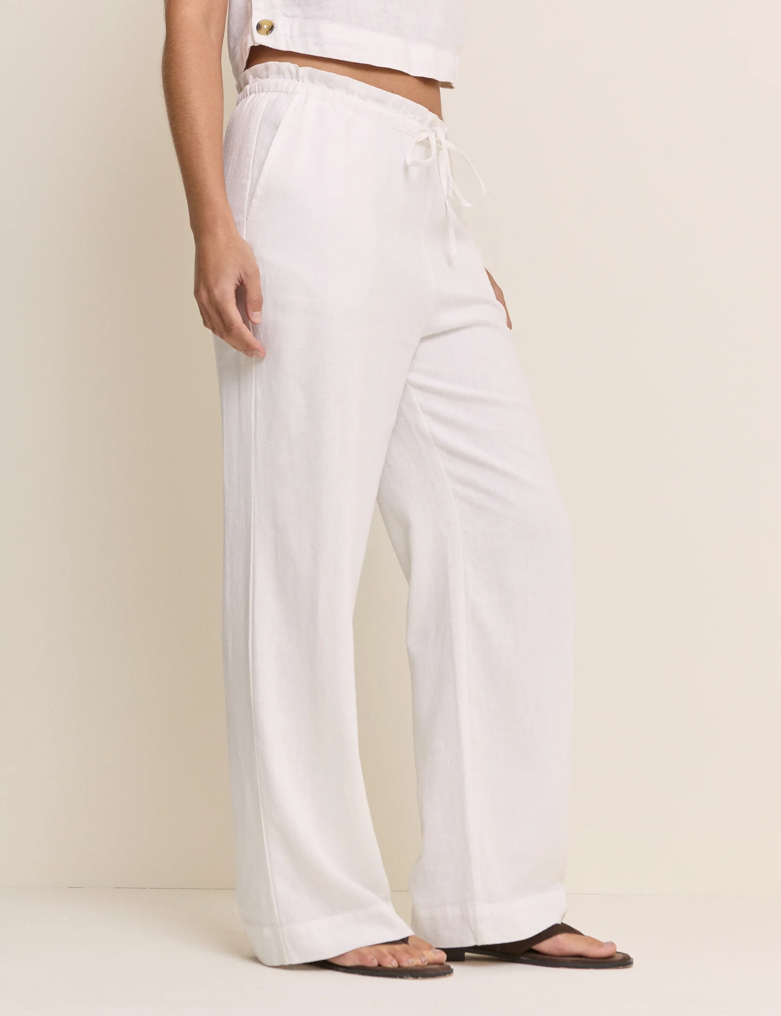 White Linen-Blend Straight Leg Trousers - Image 4