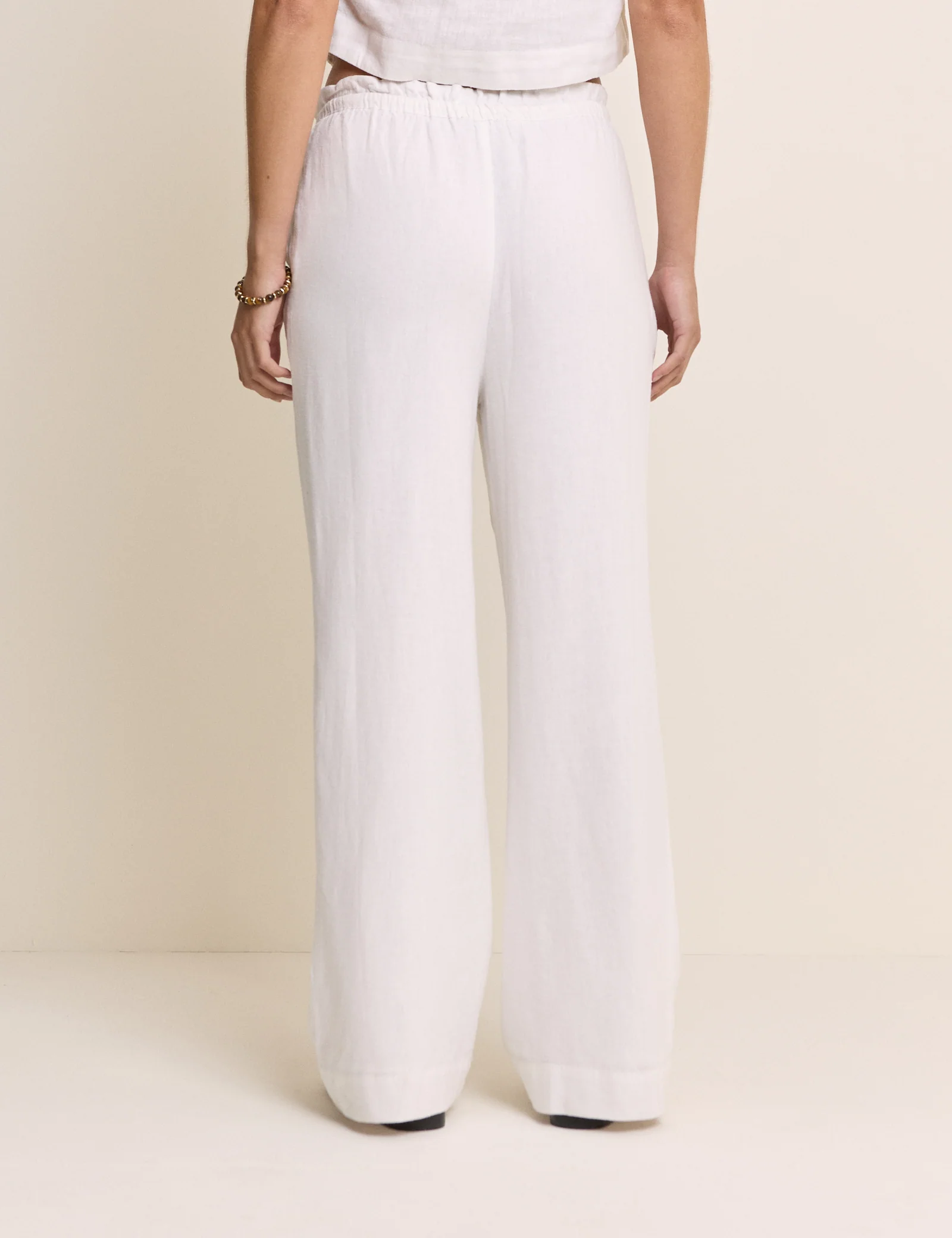 White Linen-Blend Straight Leg Trousers - Image 5