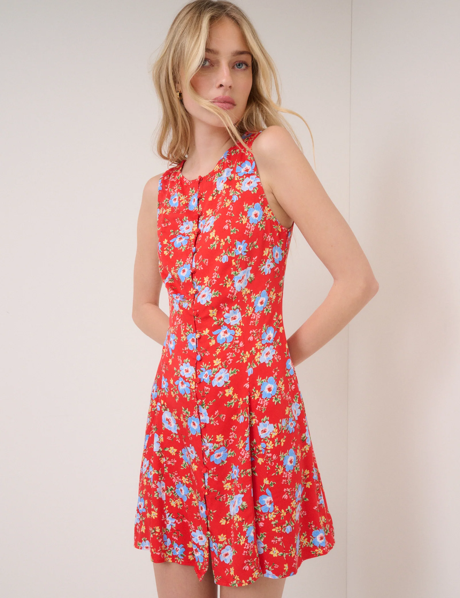 Red Floral Georgie Mini Dress - Image 2