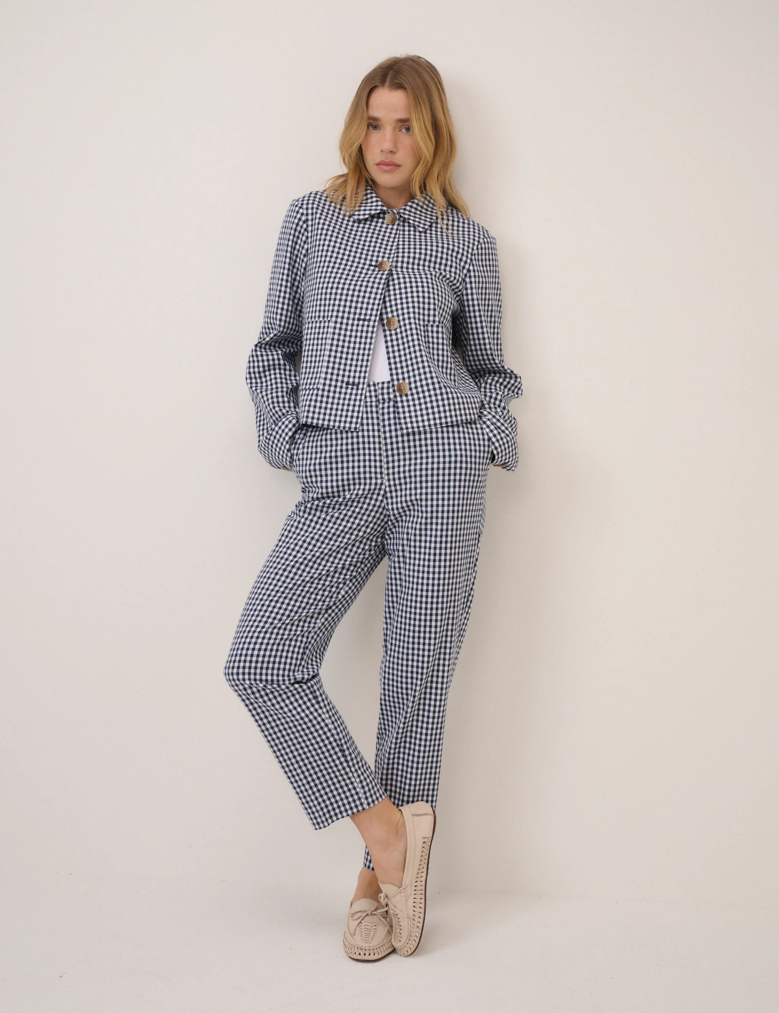 Navy Gingham Front Pocket Jacket - Image 3