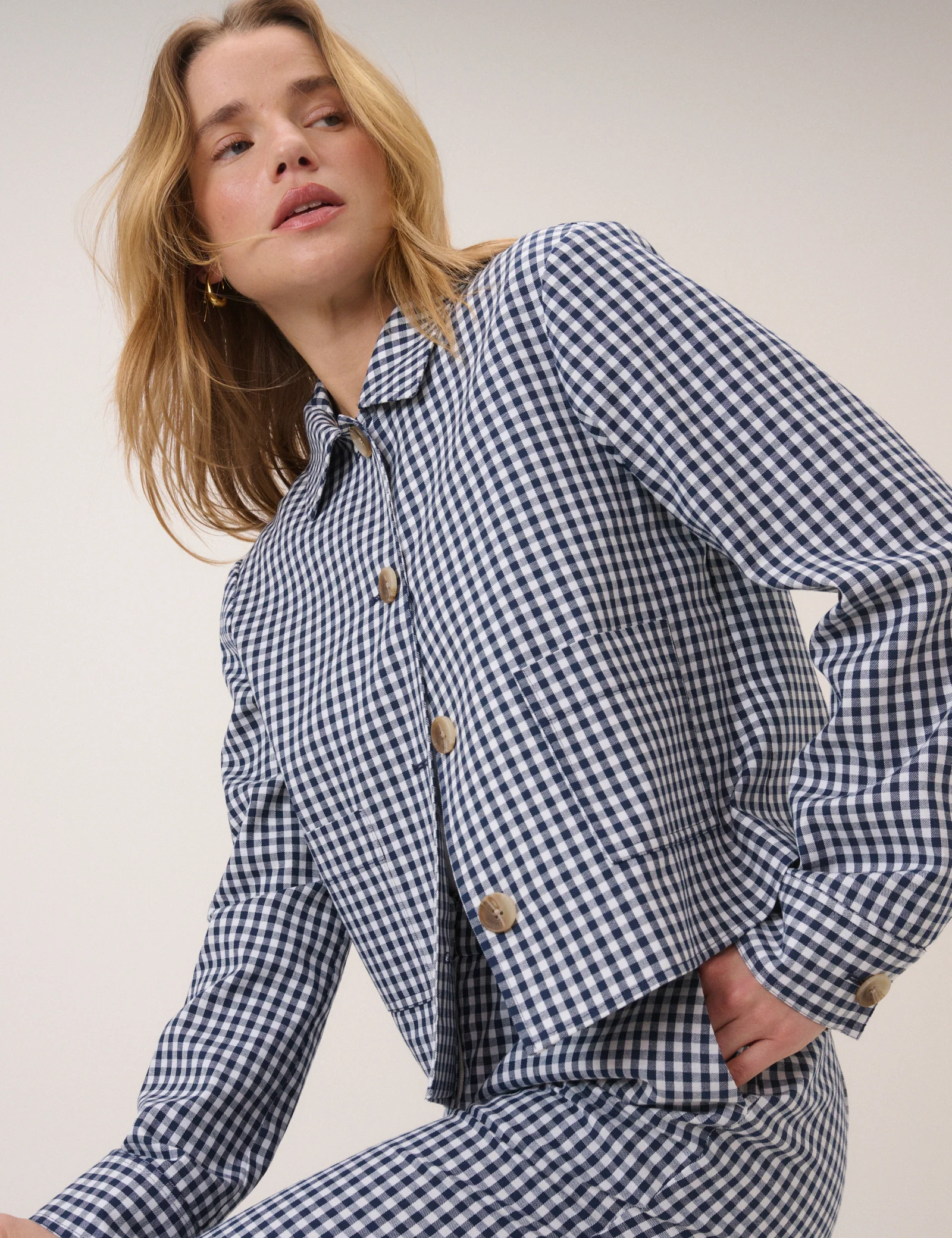 Navy Gingham Front Pocket Jacket - Image 4
