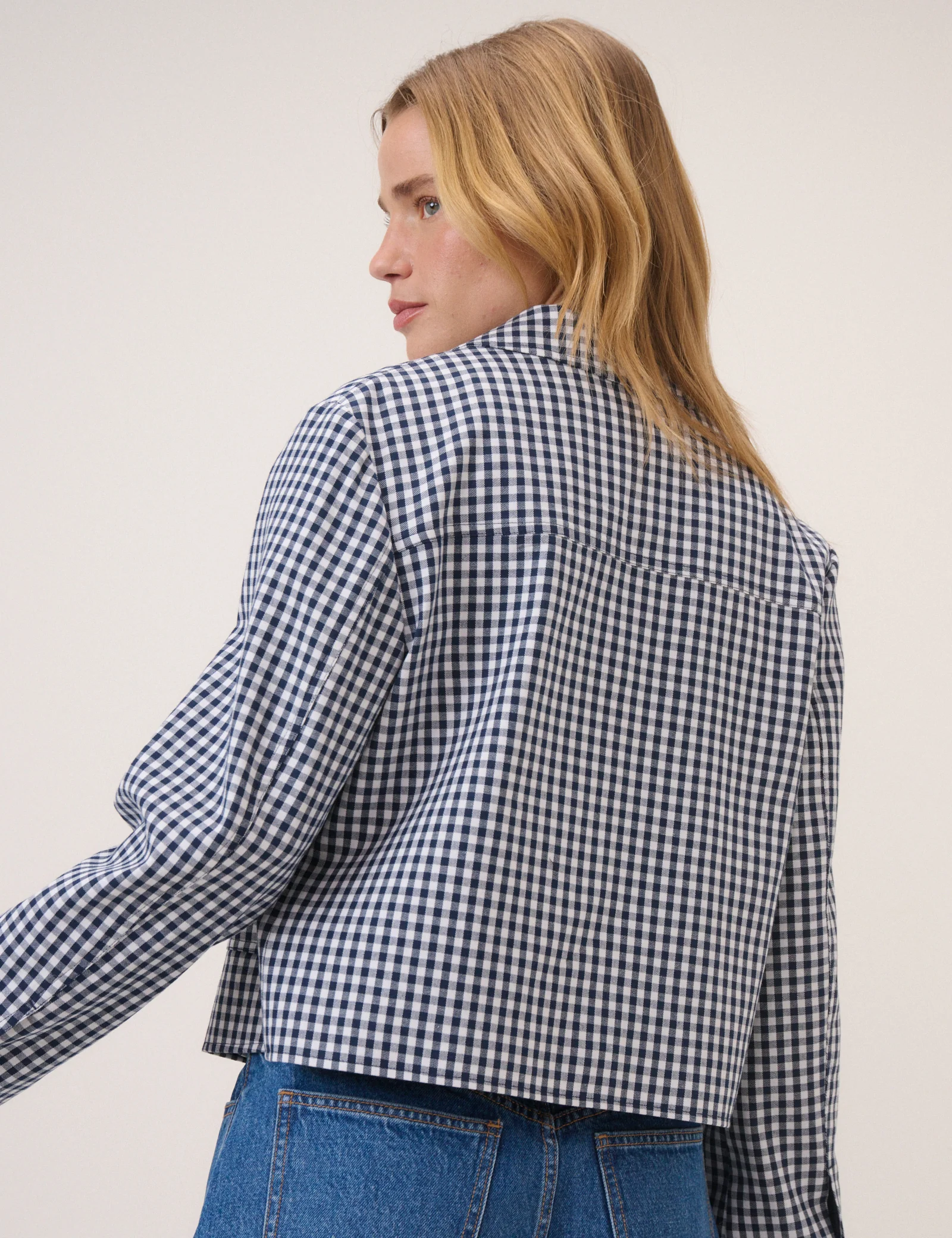 Navy Gingham Front Pocket Jacket - Image 5