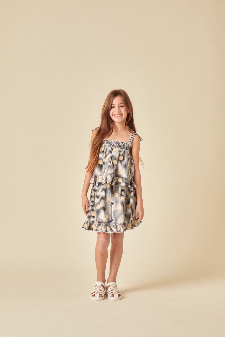Girls Black Gingham Shell Embroidered Skirt - Image 3