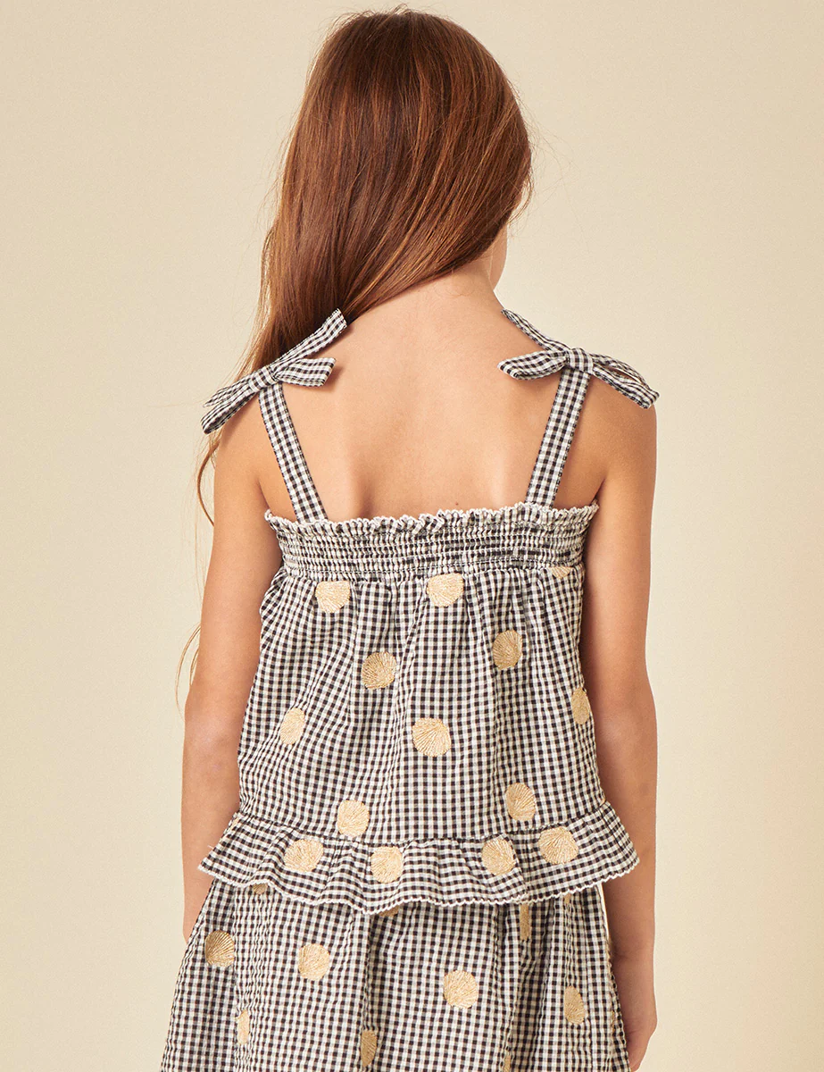 Girls Black Gingham Shell Embroidered Top - Image 4