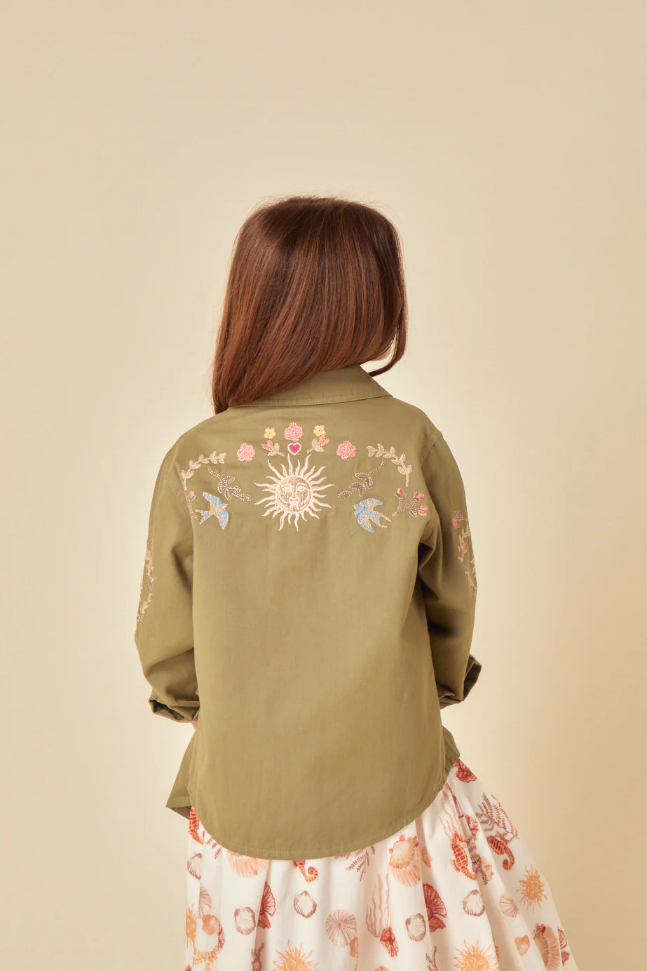 Girls Green Denim Embroidered Shacket - Image 4